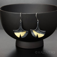 (C) KAZNESQ: Made to Order: Ginkgo leaf earrings of silver with fine gold