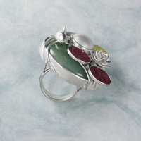 SOLD: Water lily ring, mabe pearl ring, red copper ring, silver ring, gold Keum Boo ring