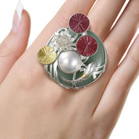 Water lily ring, mabe pearl ring, red copper ring, silver ring, gold Keum Boo ri
