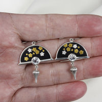 Shakudo earrings, Keum Boo earrings, silver earrings, Japanese art earrings of f