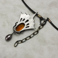 Art Nouveau citrine oxidized silver pendant necklace