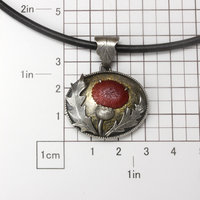 Thistle oxidized silver pendant necklace with Japanese red patina of Hido