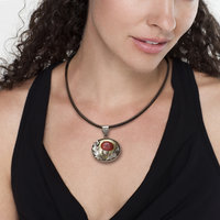 Thistle oxidized silver pendant necklace with Japanese red patina of Hido