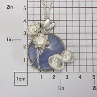 Lace agate lotus silver pendant necklace