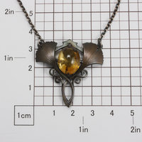 Two ginkgo leaf oxidized silver Art Nouveau necklace with a citrine