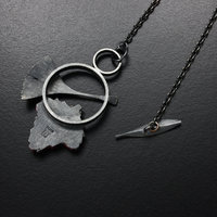Ginkgo and red grape leaf oxidized silver pendant necklace