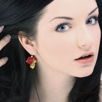 Red autumn leaf earrings of Japanese Hido patina