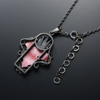 Red autumn leaf Goth taste oxidized silver pendant necklace.