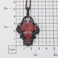 Red autumn leaf Goth taste oxidized silver pendant necklace.