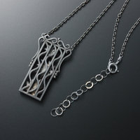 3 red autumn leaf pendant necklace of Hido and oxidized silver