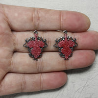 Red autumn leaf Goth taste oxidized silver Earrings.