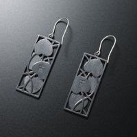 Art Nouveau gold leaf earrings of oxidized silver and Keum Boo