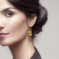 Art Nouveau gold leaf earrings of oxidized silver and Keum Boo