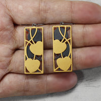 Art Nouveau gold leaf earrings of oxidized silver and Keum Boo