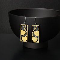 Art Nouveau gold leaf earrings of oxidized silver and Keum Boo