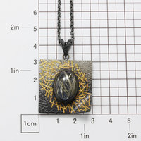 Oval rutilated quartz Keum Boo oxidized silver pendant necklace