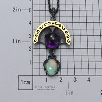 Openwork arch pendant, oxidized silver and gold leaf, amethyst and opal necklace