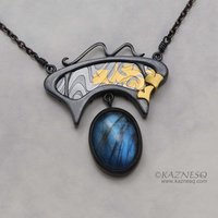 Art Nouveau style oxidized silver blue labradorite pendant