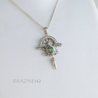 (C) KAZNESQ: Art Deco style Green Amethyst and white sapphire Arch shape Silver