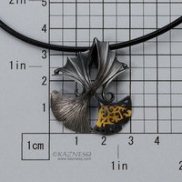 Oxidized silver ginkgo pendant necklace with Keum Boo, openwork, and a taste of