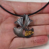 Oxidized silver ginkgo pendant necklace with Keum Boo, openwork, and a taste of