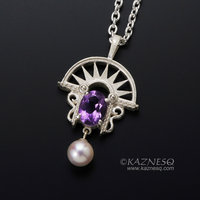 Art Deco style amethyst and akoya sterling silver pendant necklace