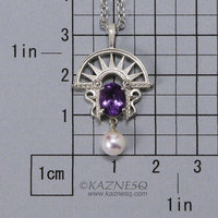 Art Deco style amethyst and akoya sterling silver pendant necklace