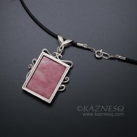 Pink stone Art Nouveau style silver pendant necklace