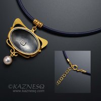 Art Nouveau Lotus Keum Boo and Akoya silver pendant necklace