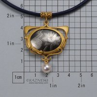 Art Nouveau Lotus Keum Boo and Akoya silver pendant necklace
