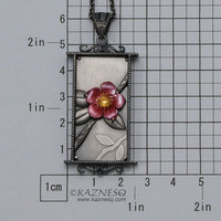 (C) KAZNESQ: Camellia pendant necklace of heat patinaed copper and silver