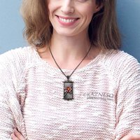 (C) KAZNESQ: Camellia pendant necklace of heat patinaed copper and silver