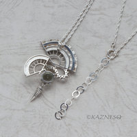 (C) KAZNESQ: Art Deco style Double Fan Green Amethyst Silver Pendant Necklace