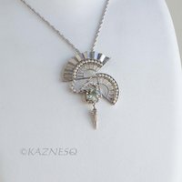 (C) KAZNESQ: Art Deco style Double Fan Green Amethyst Silver Pendant Necklace