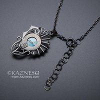 (C) KAZNESQ: Labradorite oxidized silver pendant necklace of Goth style
