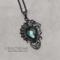 (C) KAZNESQ: Labradorite oxidized silver pendant necklace of Goth style