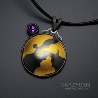 (C): KAZNESQ: Round abstract Keum Boo pendant with amethyst