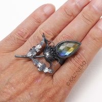 (C) KAZNESQ:Labradorite oxidized silver thistle ring