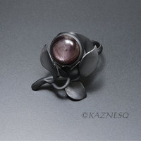 (C) KAZNESQ: Asterism brown stone nature inspired flower and leaf ring