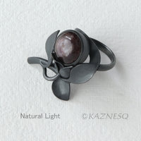 (C) KAZNESQ: Asterism brown stone nature inspired flower and leaf ring