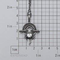 (C)KAZNESQ: Green amethyst oxidized silver Goth look arch pendant necklace