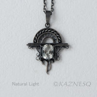 (C)KAZNESQ: Green amethyst oxidized silver Goth look arch pendant necklace