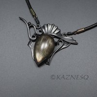 (C) KAZNESQ: Rutilated quartz oxidized silver Goth necklace