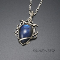 (C) KAZNESQ: Blue labradorite Art Nouveau style silver pendant necklace