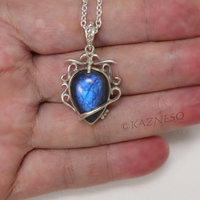(C) KAZNESQ: Blue labradorite Art Nouveau style silver pendant necklace