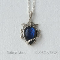 (C) KAZNESQ: Blue labradorite Art Nouveau style silver pendant necklace