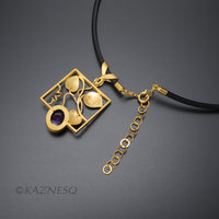 (C) KAZNESQ: Leaf motif amethyst gold tone silver square pendant necklace