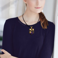 (C) KAZNESQ: Leaf motif amethyst gold tone silver square pendant necklace