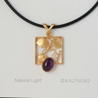 (C) KAZNESQ: Leaf motif amethyst gold tone silver square pendant necklace