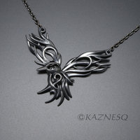 (C) KAZNESQ: Openwork raven oxidized silver necklace, Goth pendant, Vikings